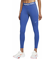 Nike Pro Mid Rise Mesh Pane W - pantaloni fitness - donna, Blue