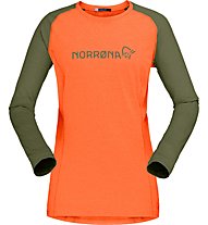 Norrona Fjørå Equaliser Lightweight - Langarm-Damentrikot, Orange/Dark Green