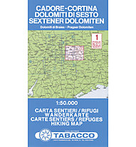 Tabacco N°1  Cadore, Cortina, Dolomiti di Sesto/Sextener Dolomiten (1:50.000), 1:50.000