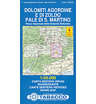 Tabacco Carta N°4 Dolomiti Agordine e di Zoldo, Pale di S. Martino (1:50.000), 1:50.000