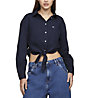 Tommy Jeans Tie Front Cropped - camicia maniche lunghe - donna, Dark Blue