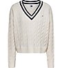 Tommy Jeans Tjw V-Neck Cable - Pullover - Damen, White