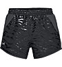 Under Armour Fly By Printed - pantaloncini running - donna, Black/Dark Grey